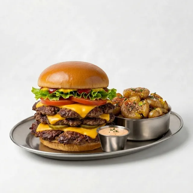 Smash burger double cheese et frites servis chez Warner à Marrakech